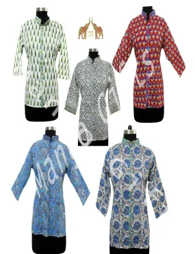 100% Cotton Indian Hand Block Printed Tunics Tops Shirt Indian Kurti Women Casual Wear Collar Shirts