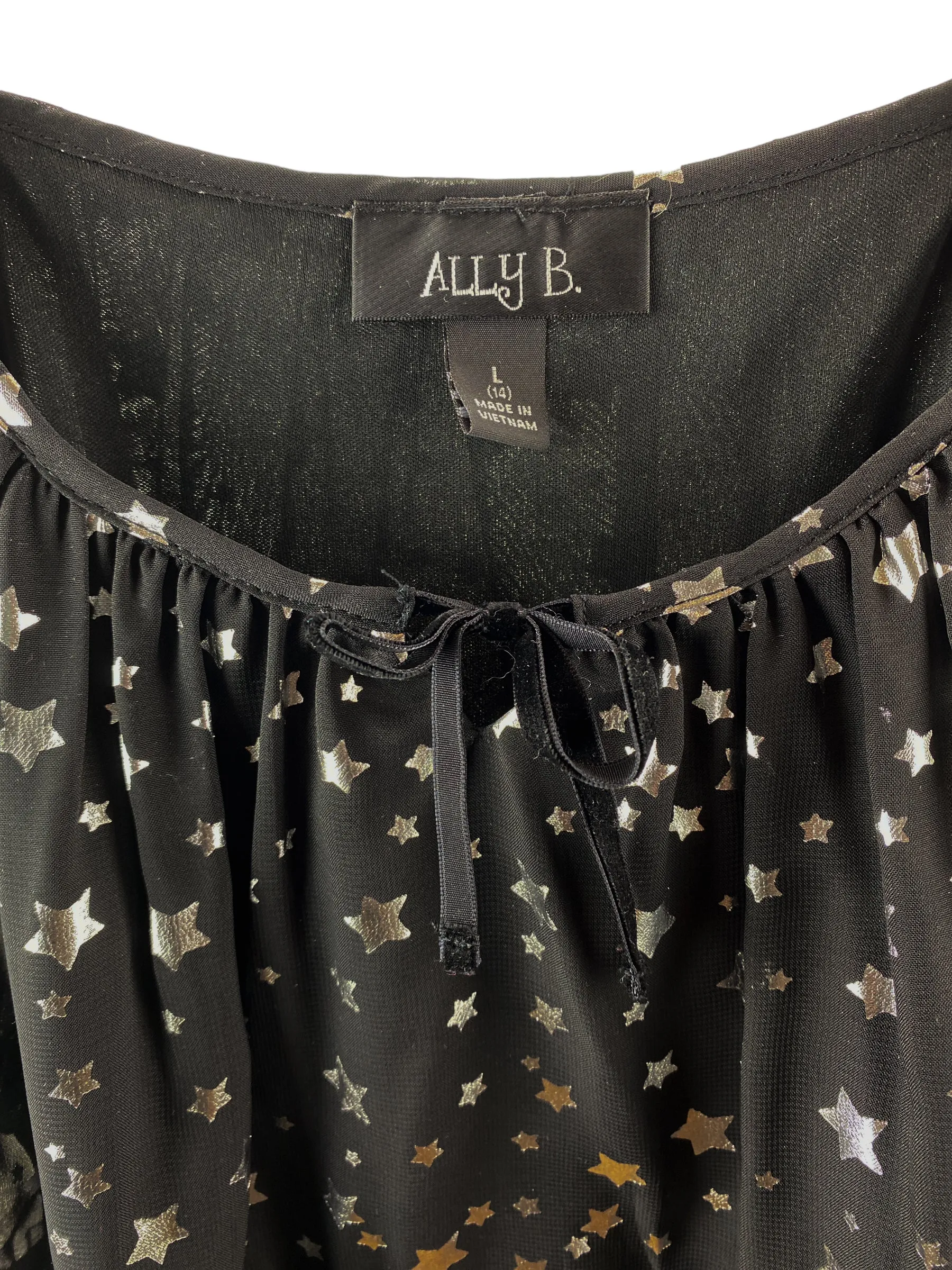 Ally B. Girls' Metallic Star Print Top Black/Silver Size L (14)