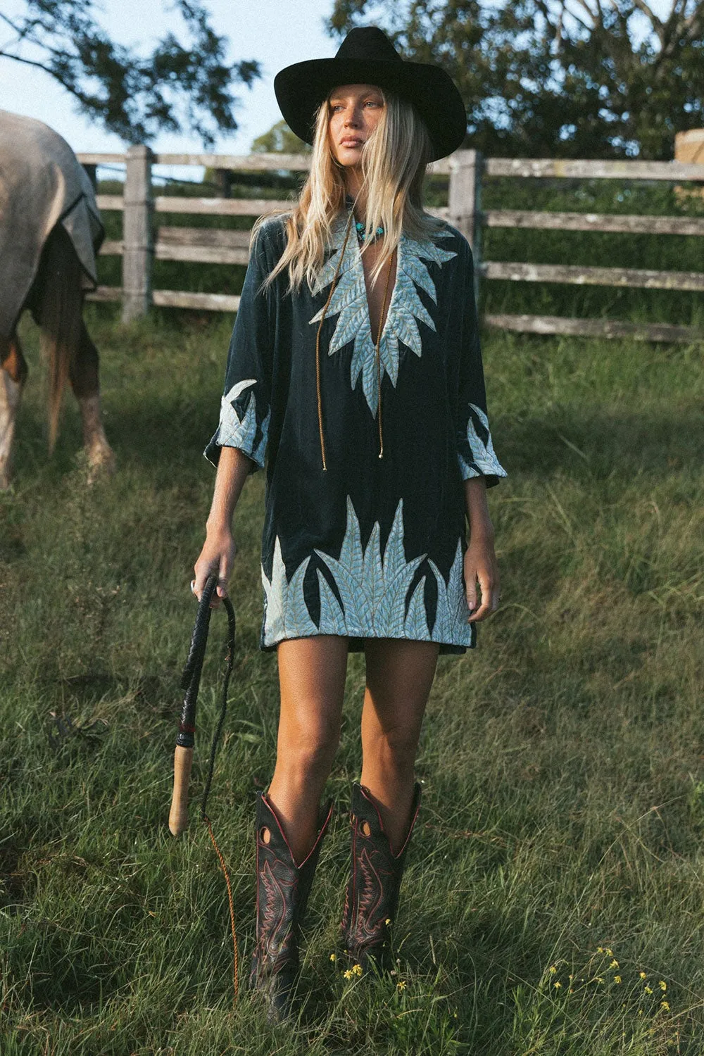 Aquarius Velvet Tunic Dress - Deep Teal