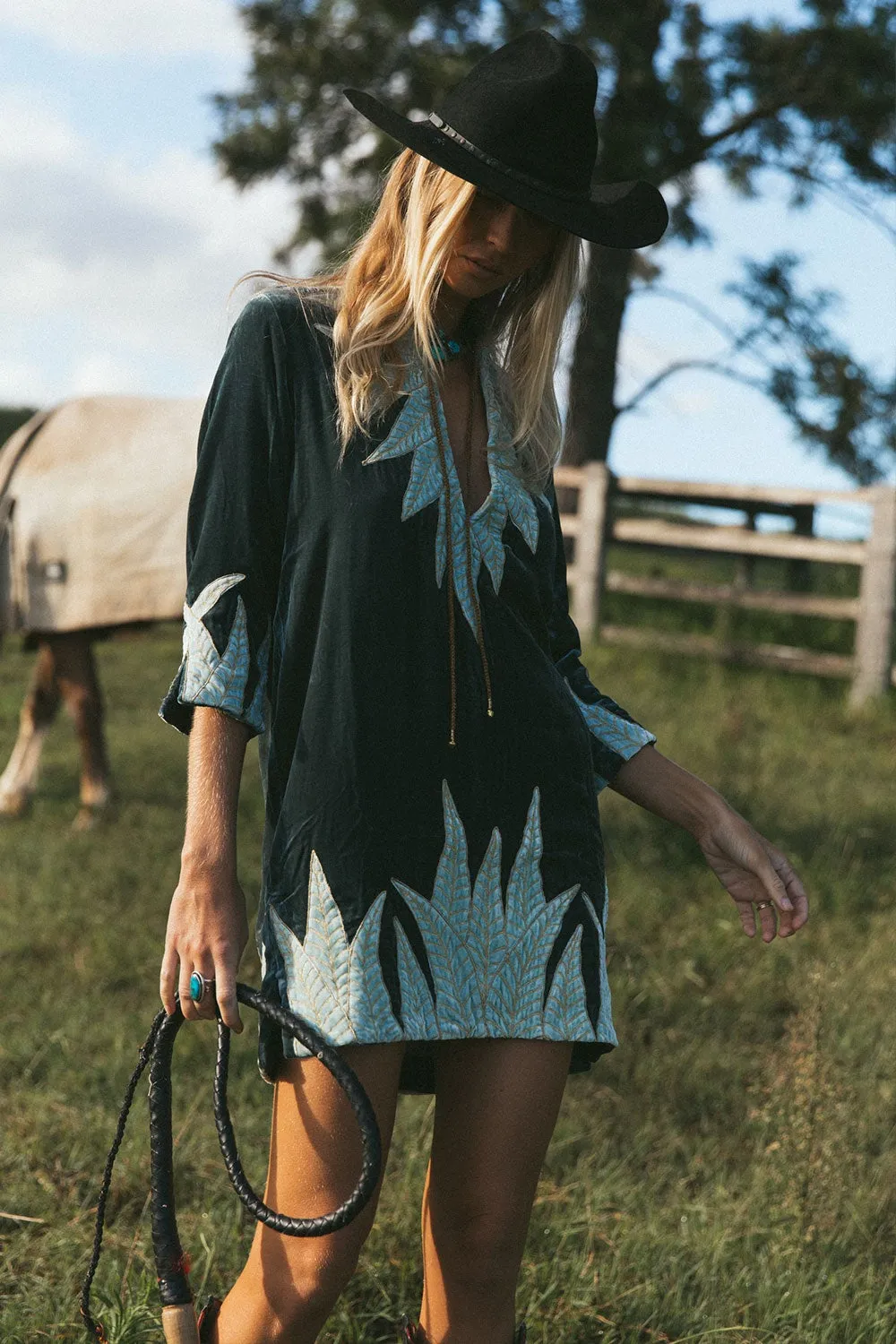 Aquarius Velvet Tunic Dress - Deep Teal