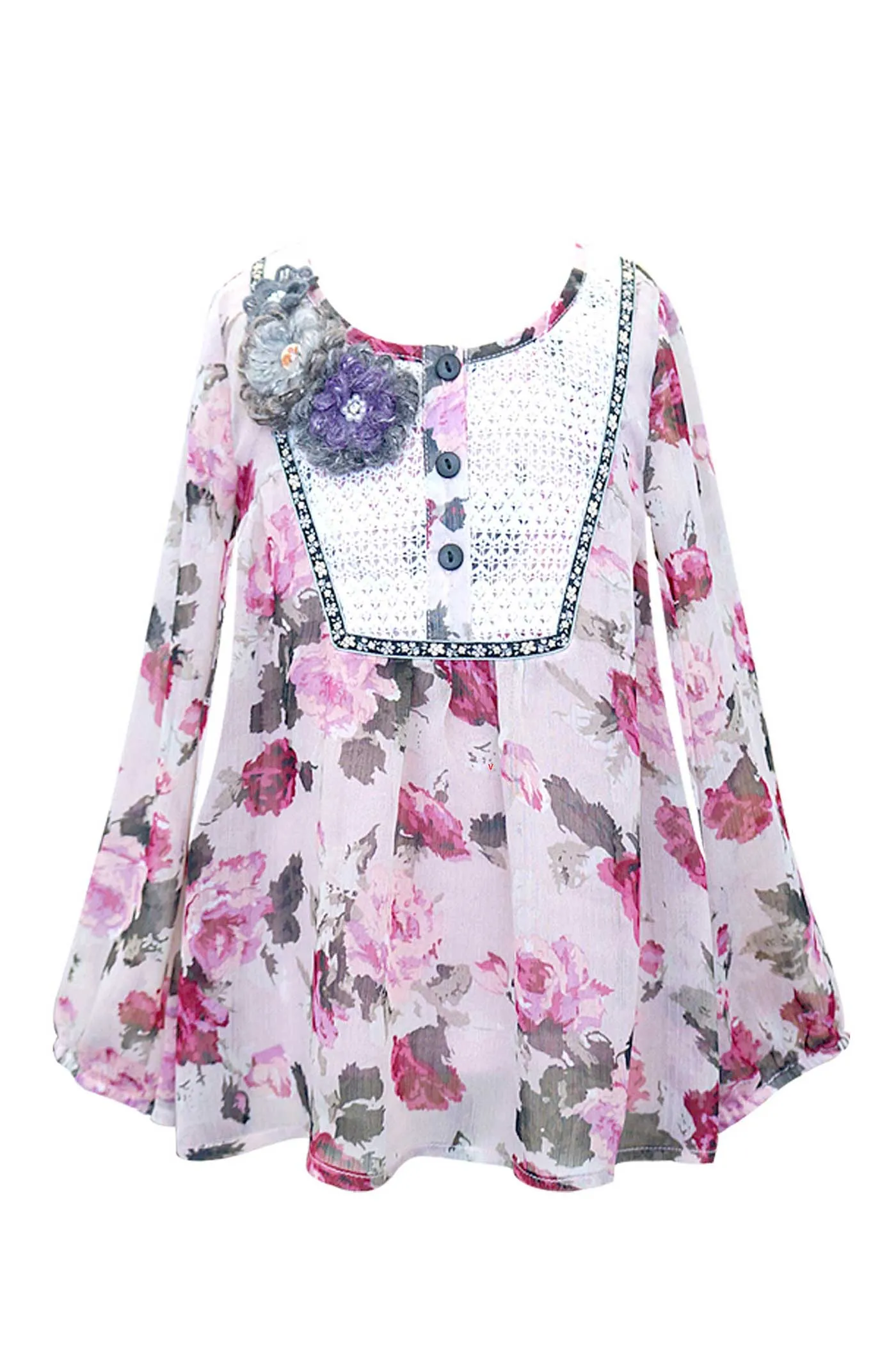 Big Girls Floral Print Chiffon Tunic Top