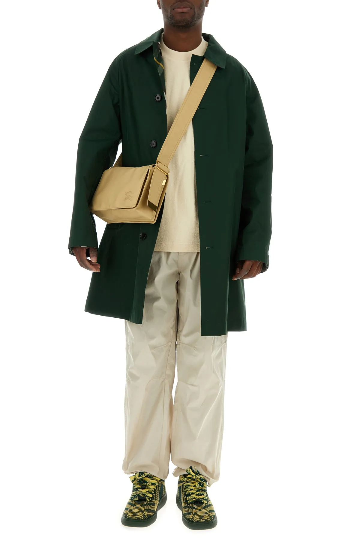 Bottle green gabardine reversible overcoat