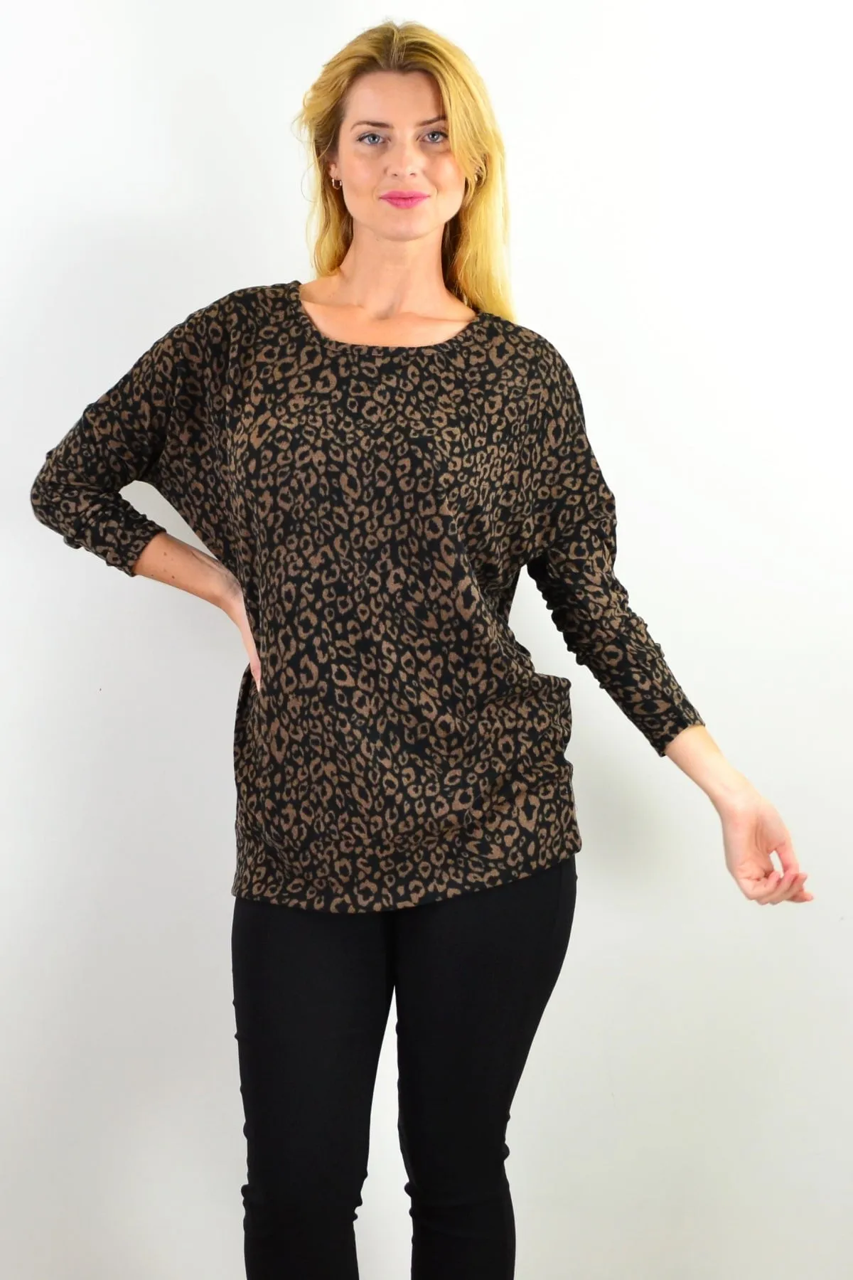 Dark Brown Animal Print Tunic Top