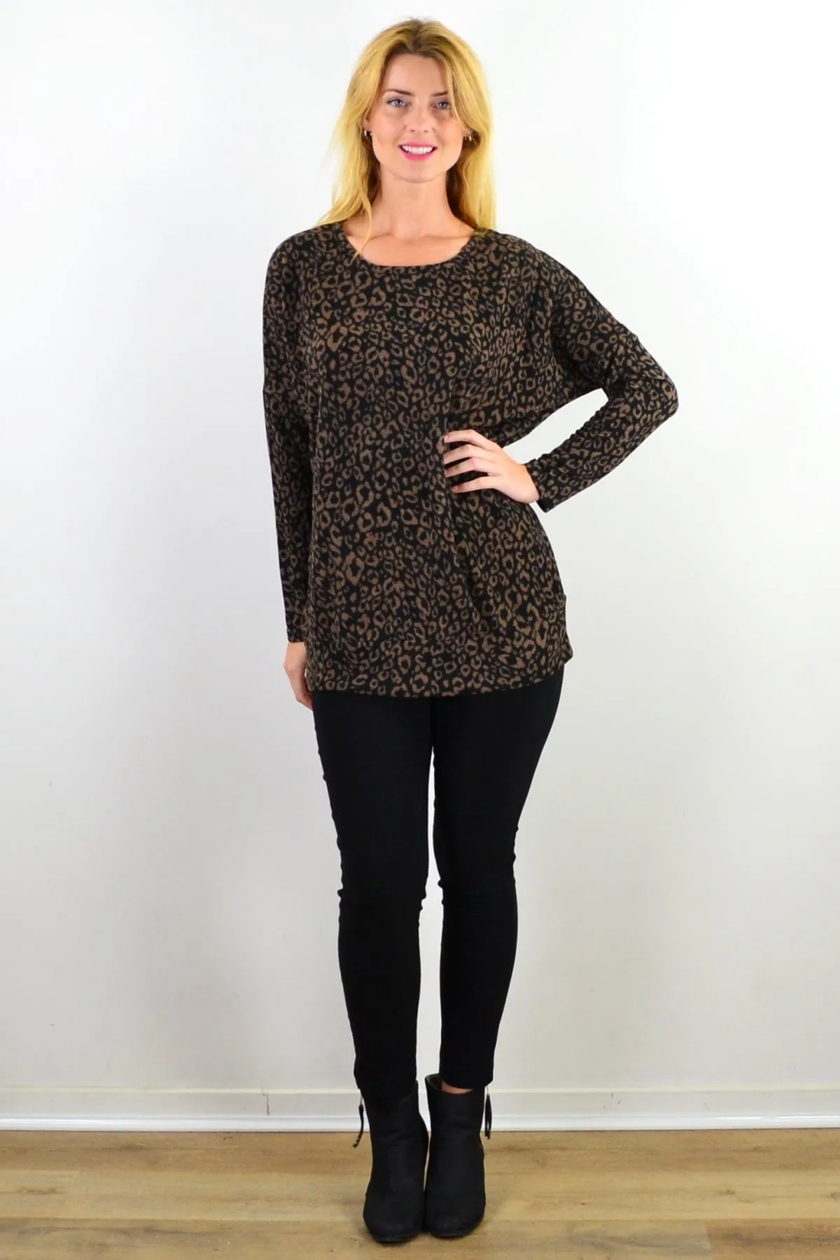 Dark Brown Animal Print Tunic Top