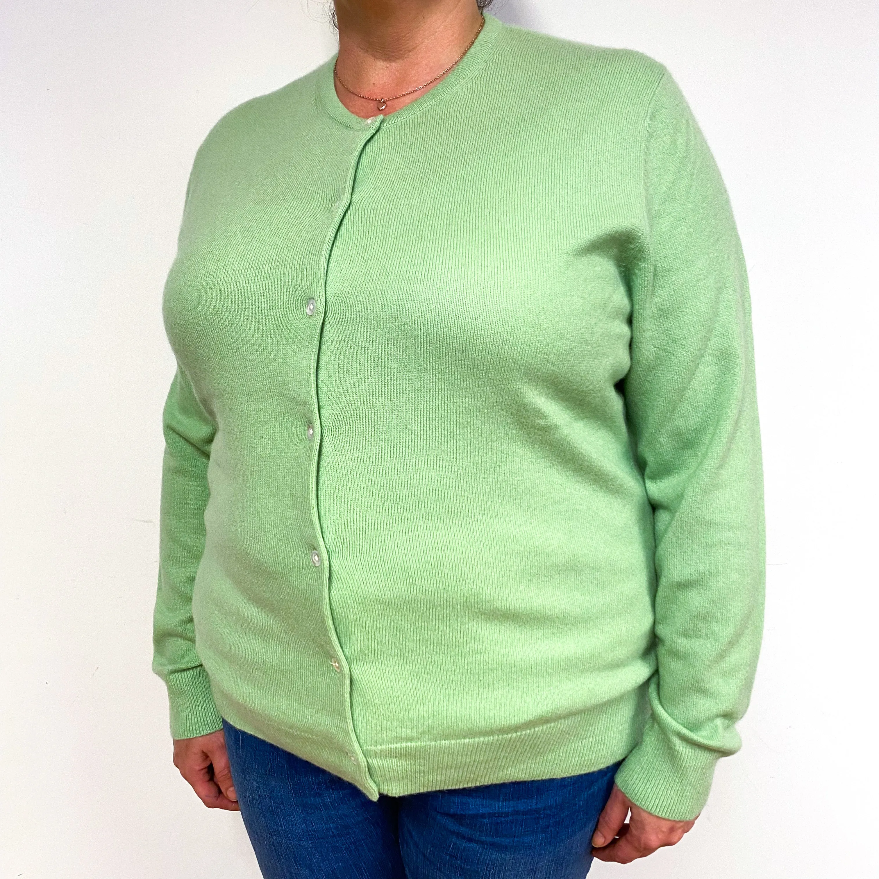 Hellebore Green Cashmere Crew Neck Cardigan Extra Large