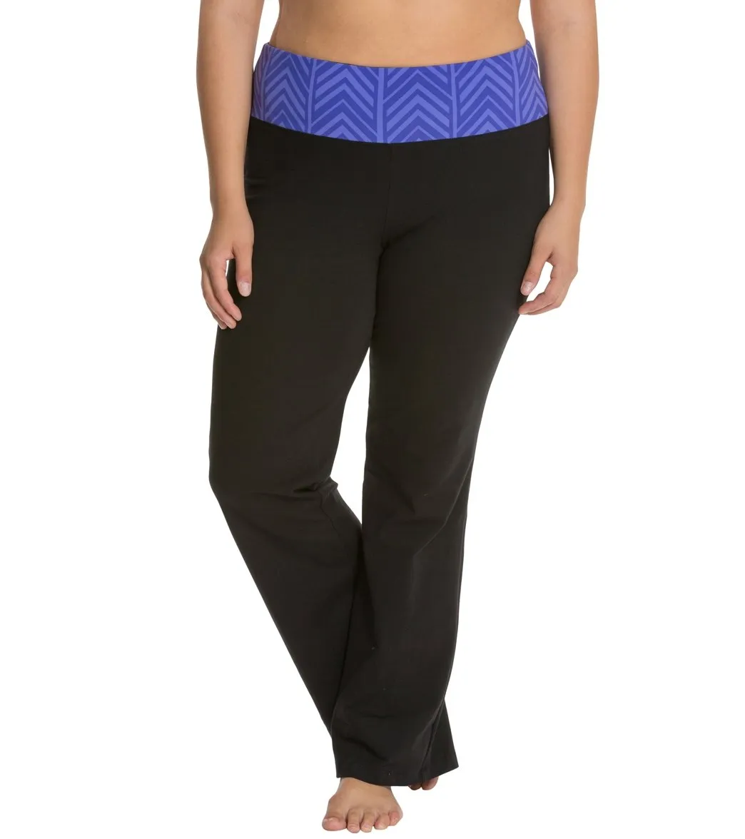 Marika Plus Size Flat Waist Pants with Colored Band