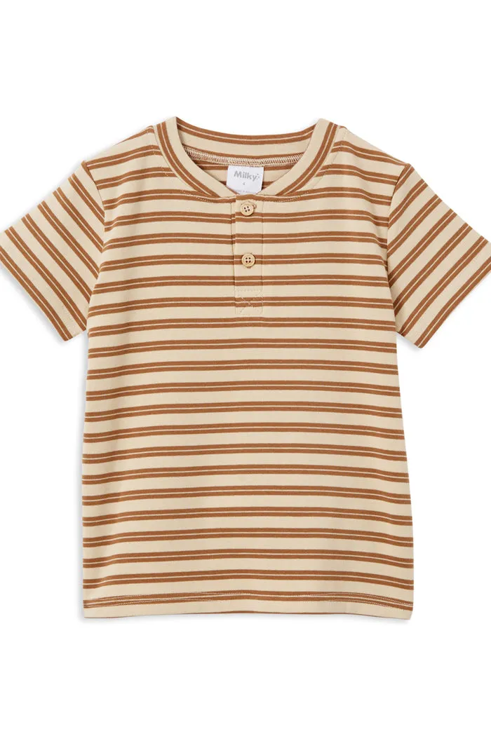 MILKY - NATURAL STRIPE HENLEY TEE NATURAL MARLE