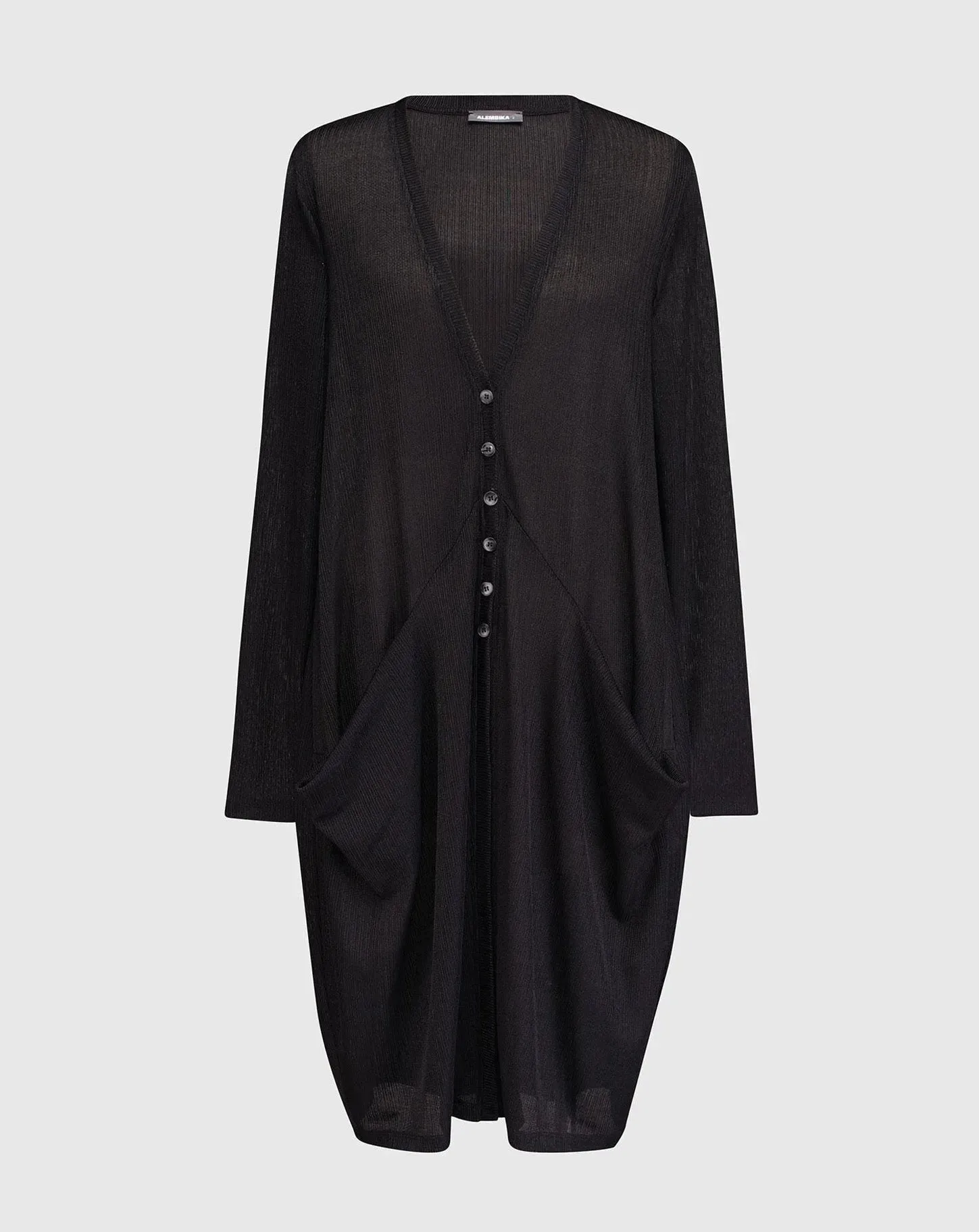 Mini-Rib Long Cardigan, Black