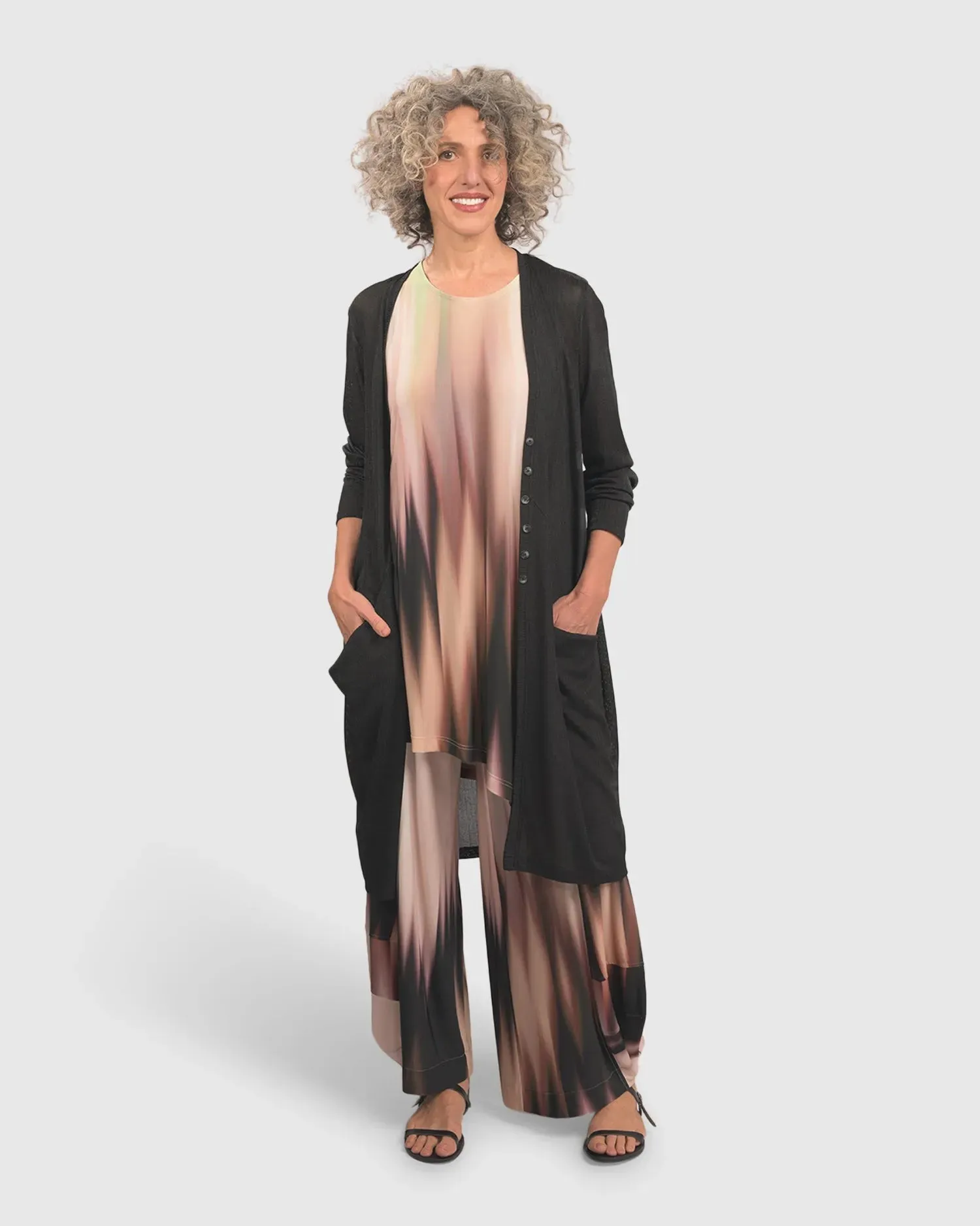 Mini-Rib Long Cardigan, Black