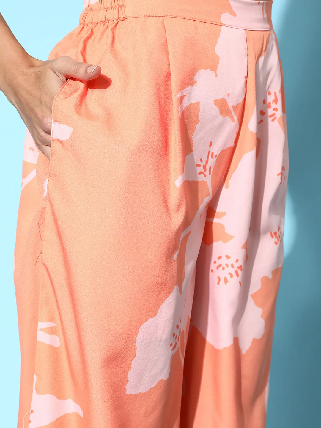 Orange Floral Printed Tunic with Palazzos