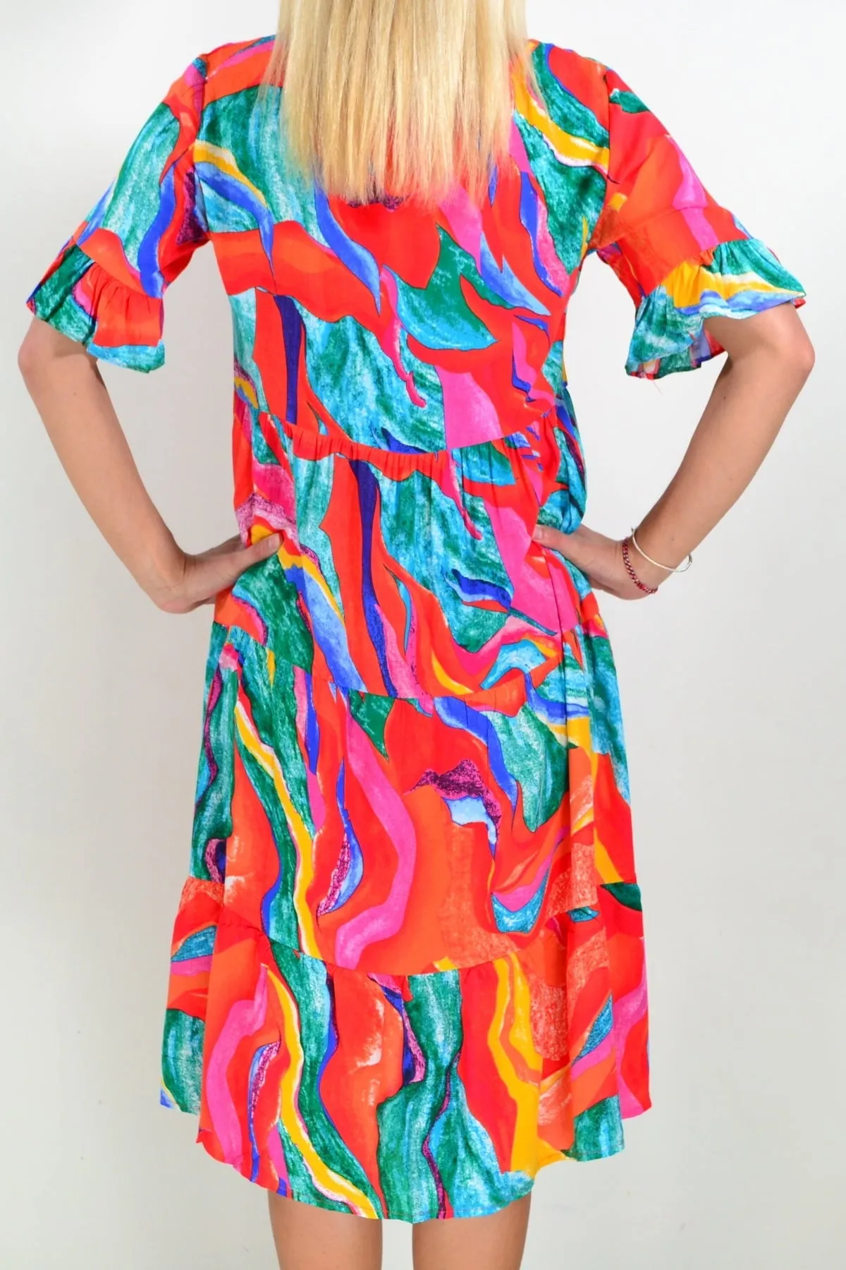 Orange Pink Print Tunic Dress