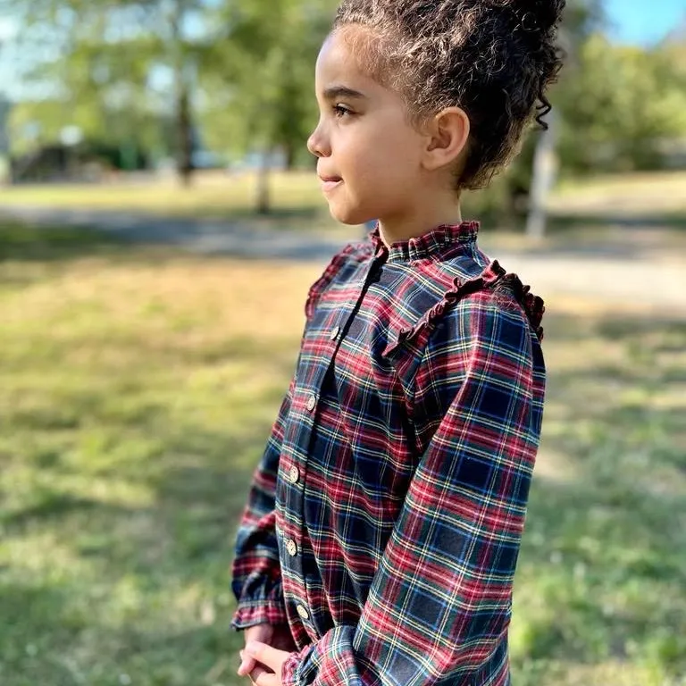 Plaid velvet finish bamboo Button Up Blouse | RTs
