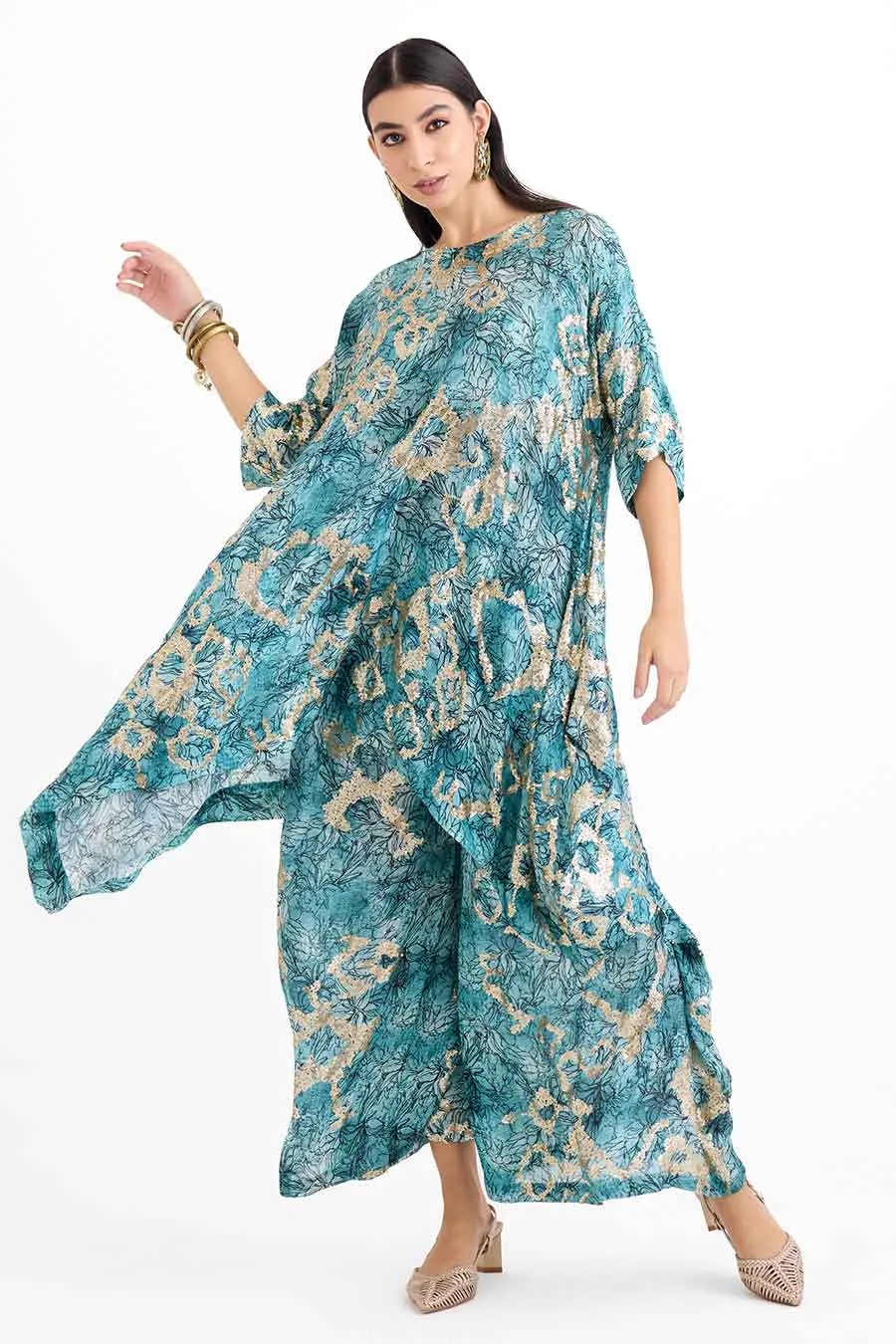 Sequin Embellished Marine Mayan Co-Ord Set