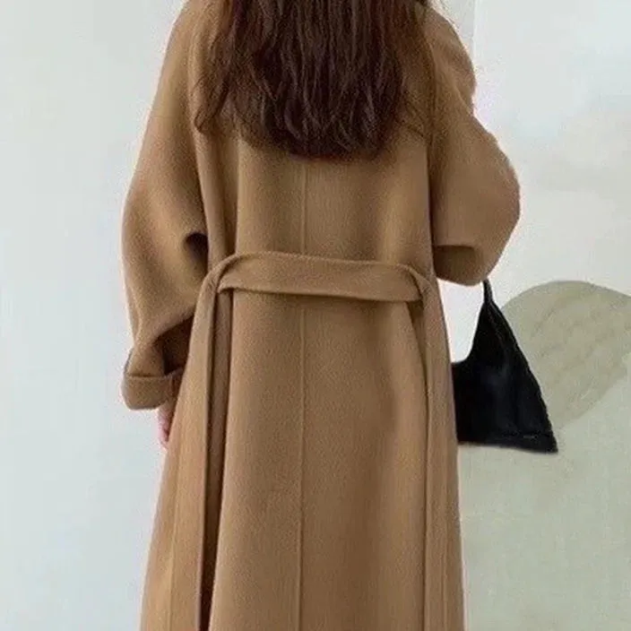Side Button-Up Belted 100% Wool Coat