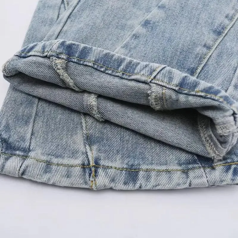 Spliced Flared Pants Denim Pants