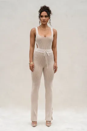 Taupe/White Faya Ribbed Pants