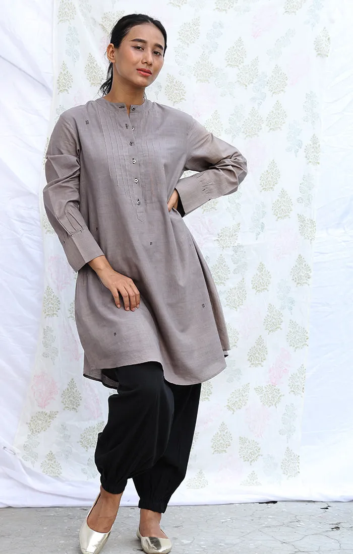 Tunic Pale Grey - Handspun Handwoven 150 Thread count cotton