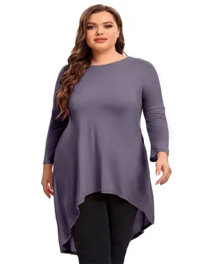 Uniwim Plus Size Long Sleeve Casual Hi Low Blouse Long Loose Fit Flare Spring Autumn Swing Tunic Tops Large Size Clothing T Shirt 6XL