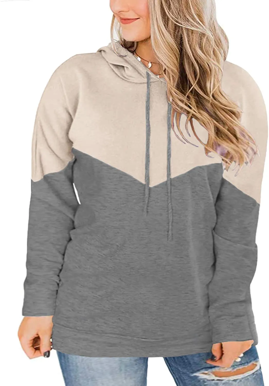 VISLILY Plus-Size hoodies for Women Color Block Pullover Sweatshirts